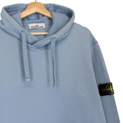 Stone Island blue hoodie with logo patch and cotton material, size XL.