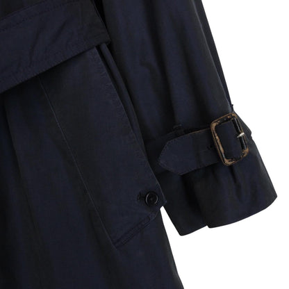 Vintage 90s Aquascutum Navy Blue House Check Cotton Blend Belted Trench Coat