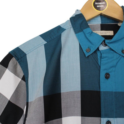 Burberry Brit Petrol Blue Nova Check Short Sleeve Cotton Shirt