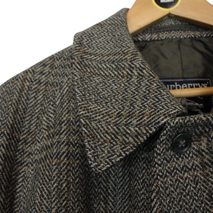 Vintage 90s Burberry Khaki Green Tweed Wool Overcoat