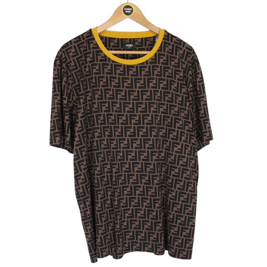 Fendi Brown and Black FF Zucca Monogram Cotton Short Sleeve T-Shirt