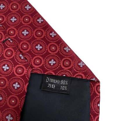 Vintage Aquascutum Burgundy Geometric Print Silk Tie