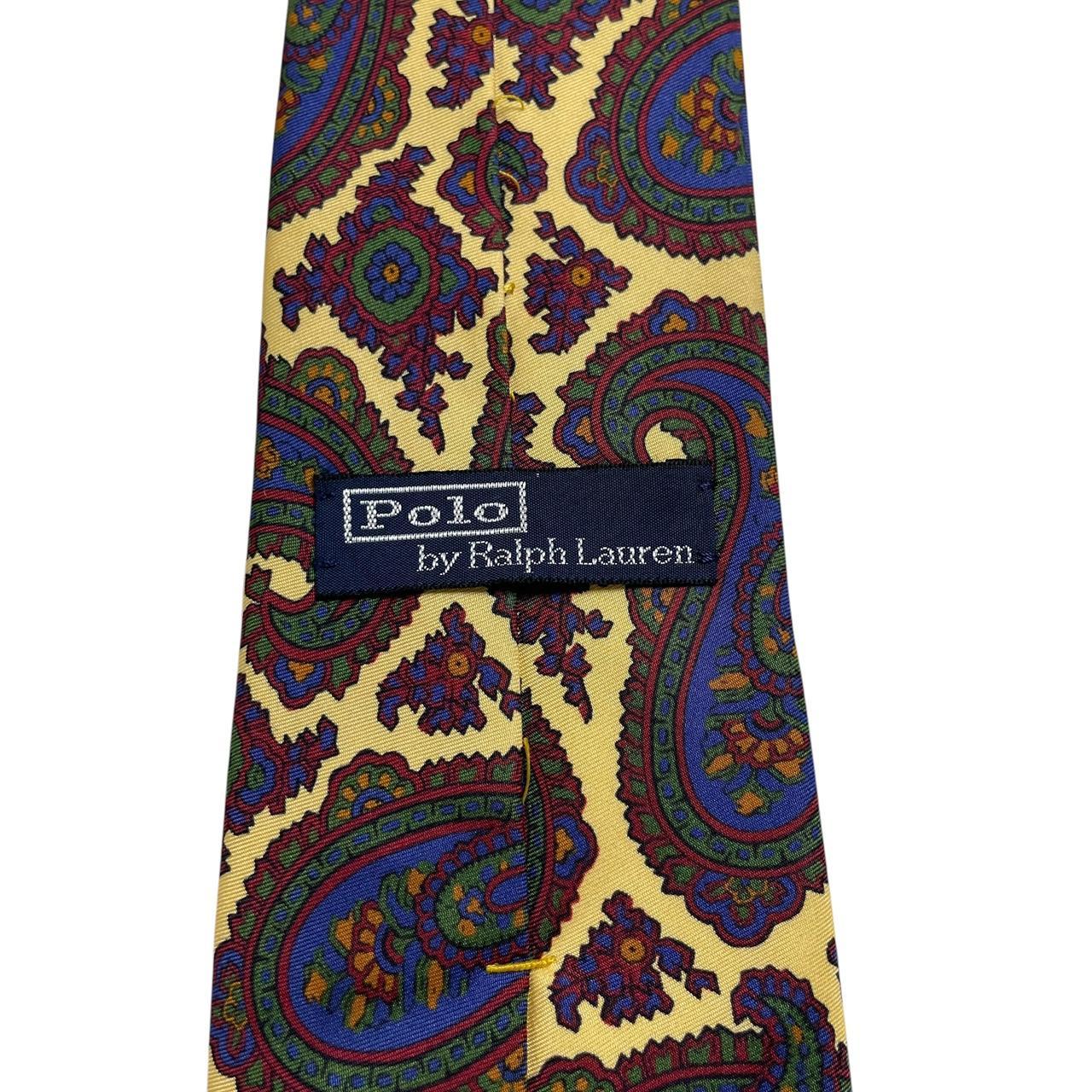 Polo Ralph Lauren green silk tie with vintage paisley print design.