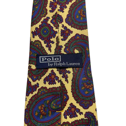 Polo Ralph Lauren green silk tie with vintage paisley print design.