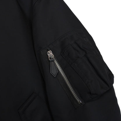 Burberry Black Logo Print Full Zip Nylon Bomber Jacket