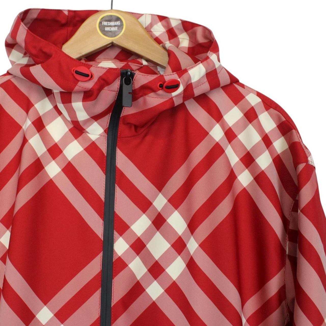 Burberry London Red and White Full Zip Nova Check Hooded Jacket