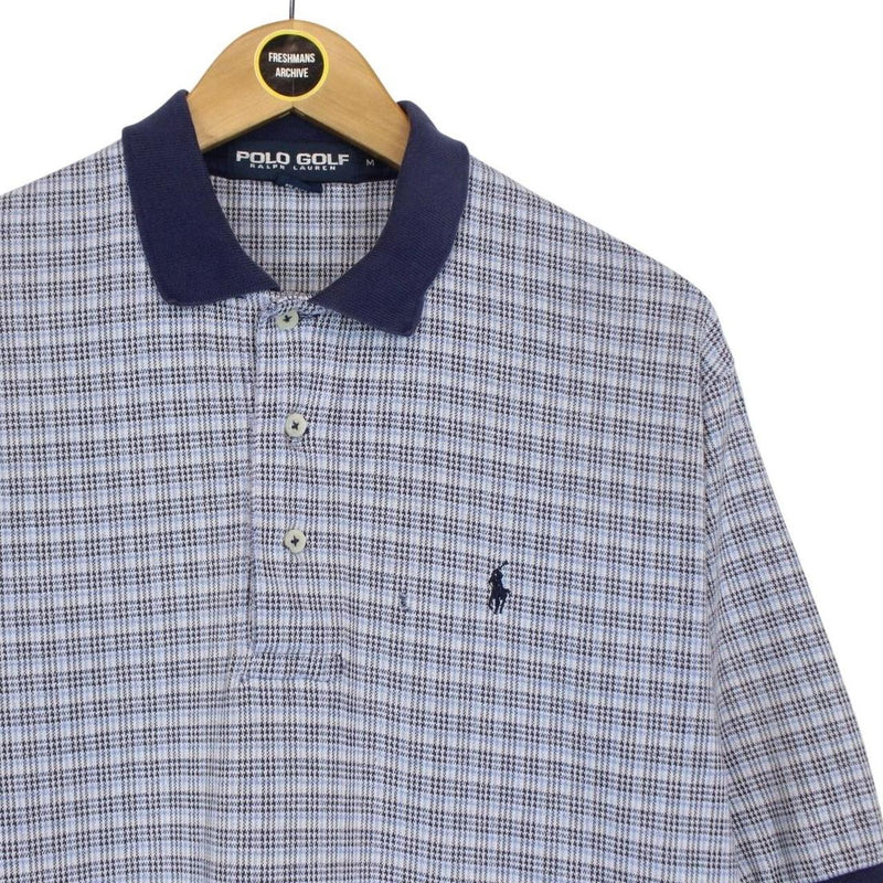 Vintage Ralph Lauren Blue, White and Black Checked Short Sleeve Cotton Polo