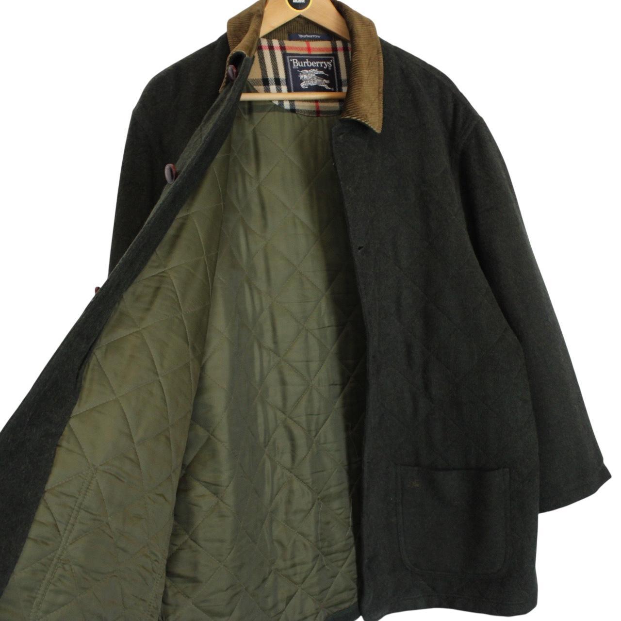 Vintage 90s Burberry Green Wool Blend Quilted Coat
