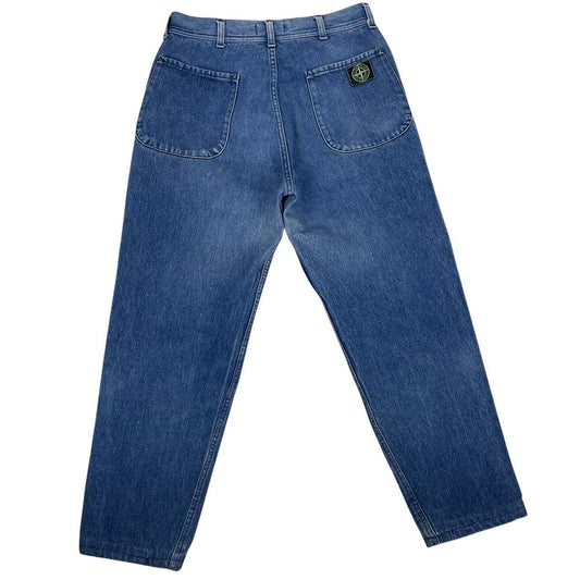 Vintage 80s Stone Island Blue Regular Fit Green Edge Badge Denim Jeans