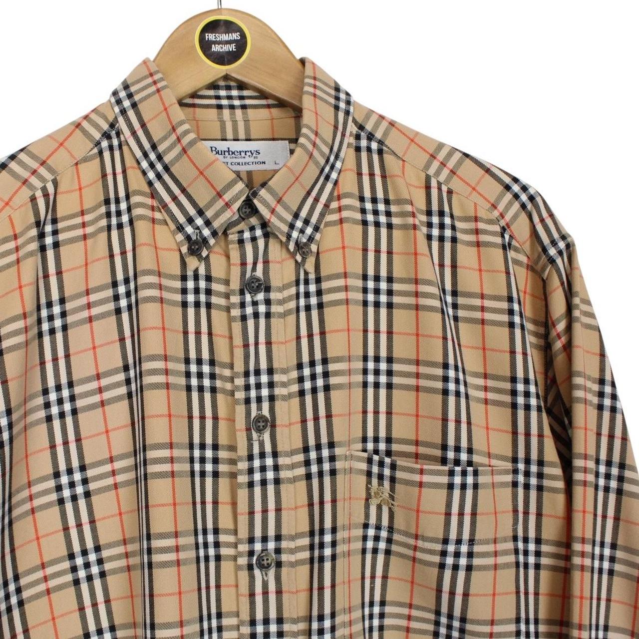Vintage 90s Burberry Tan Brown Nova Check Long Sleeve Cotton Shirt