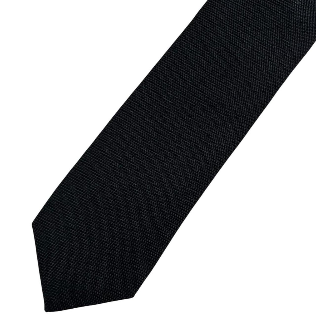 Hugo Boss black silk tie with subtle sheen and classic design.
