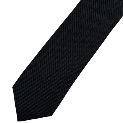 Hugo Boss black silk tie with subtle sheen and classic design.