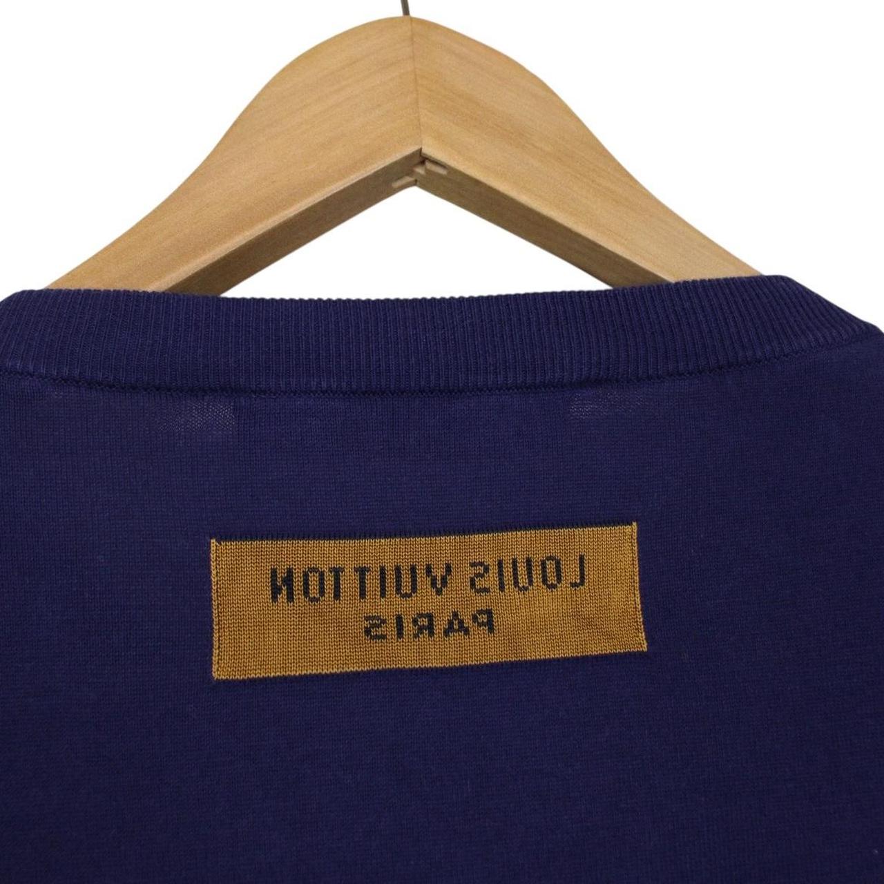 Louis Vuitton LV Logo Print Navy Blue and White Short Sleeve Cotton Knit T-Shirt