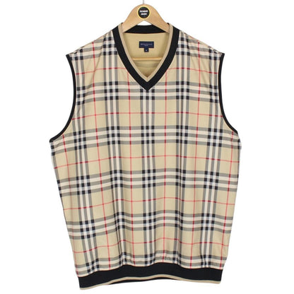Vintage Burberry Golf Beige and Black Nova Check Pullover Vest Jacket