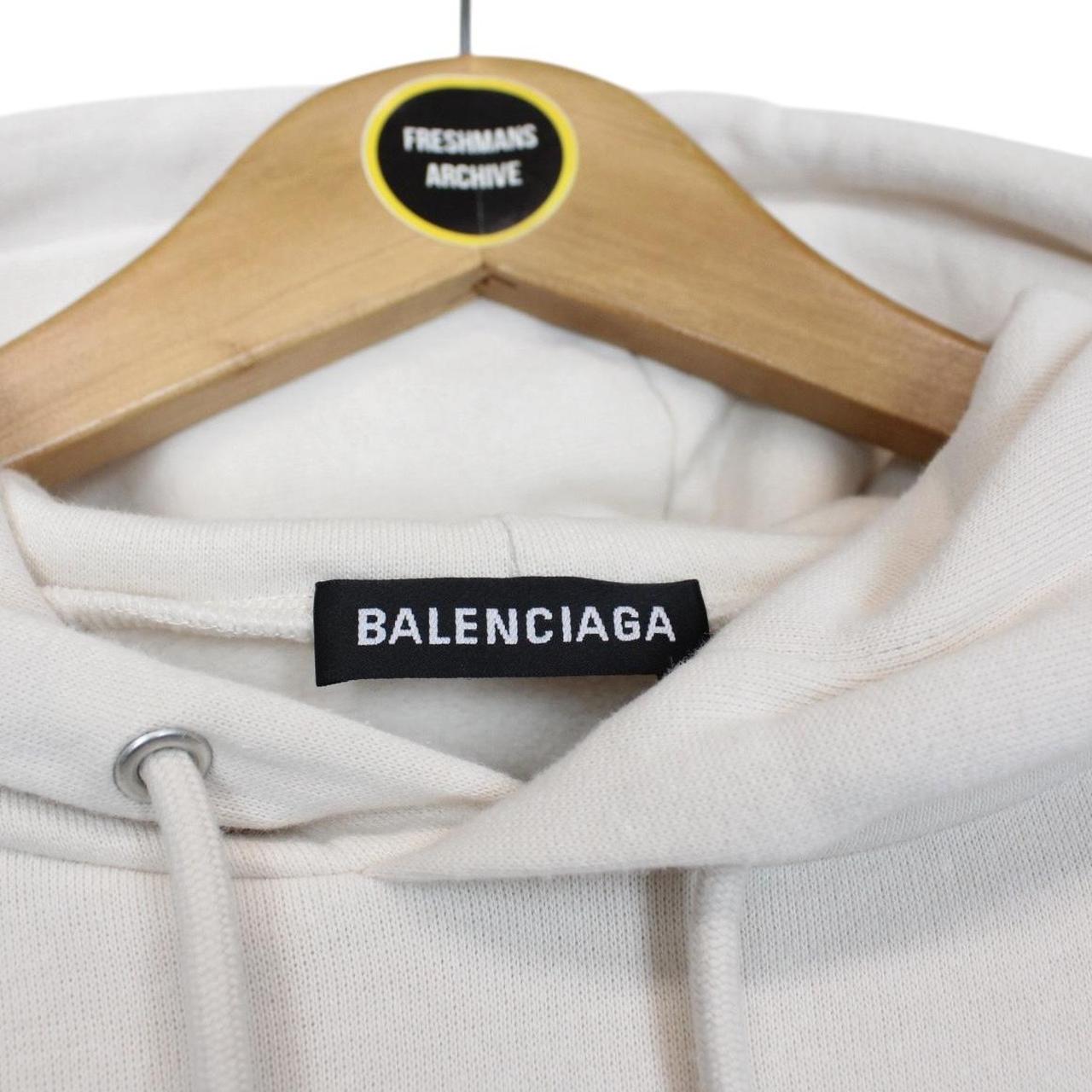 Balenciaga Cream and Blue Logo Print Cotton Hoodie Jumper