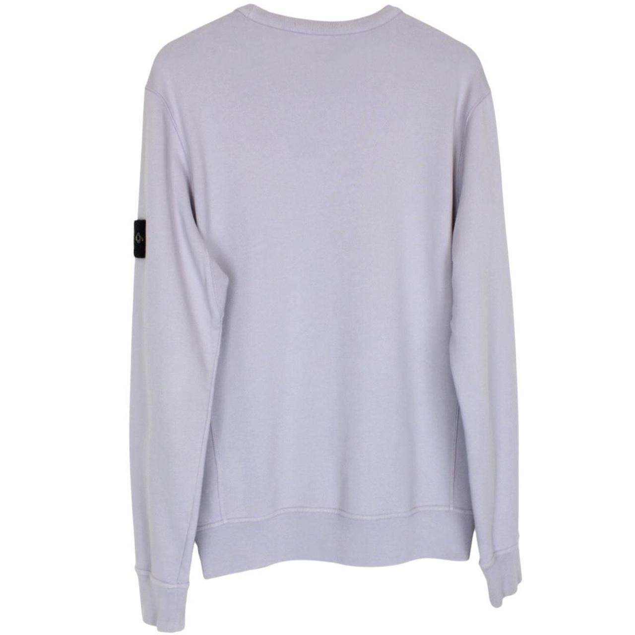 Stone Island lilac purple sweatshirt with compass logo patch and cotton material.