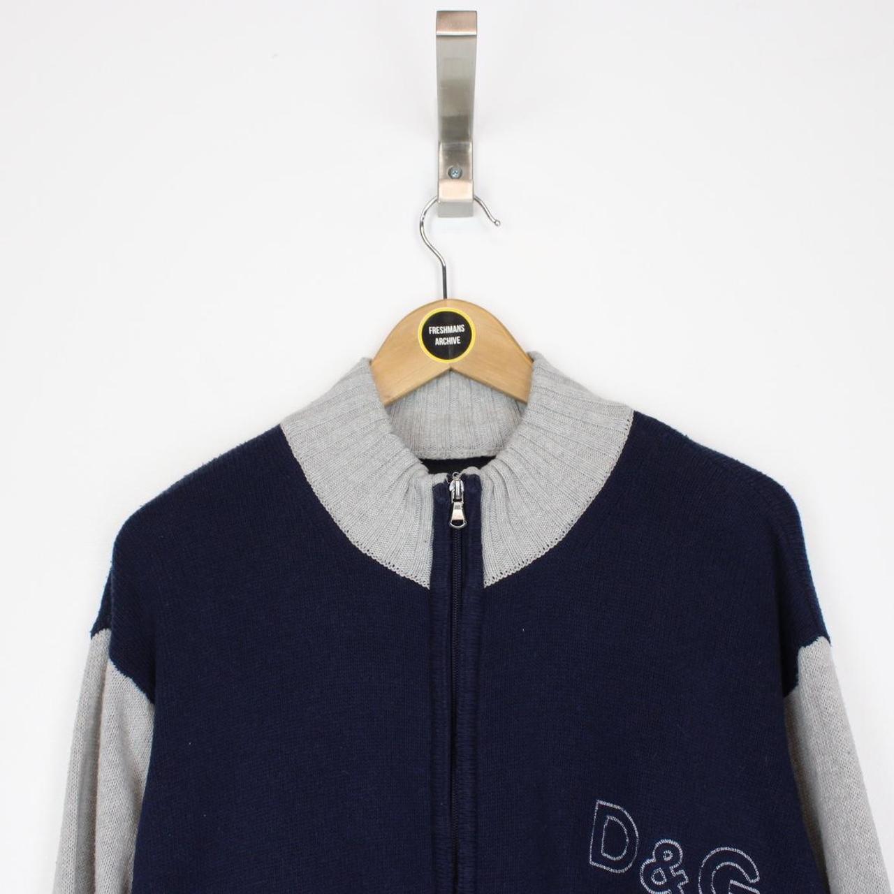 Dolce and Gabbana Navy Blue and Grey Full Zip Cotton Knit Jumper