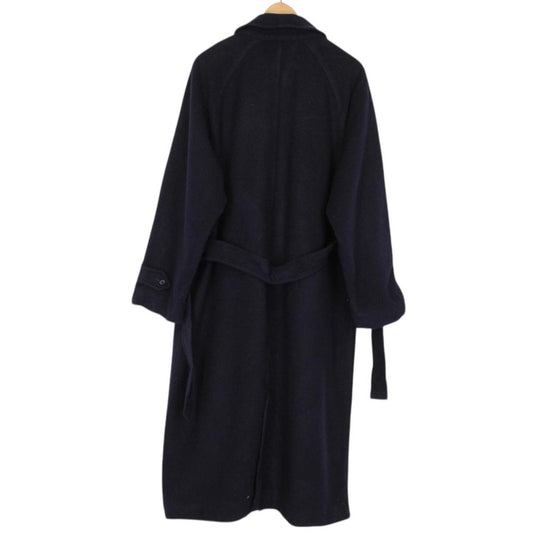 Vintage 90s Burberry Navy Blue Belted Wool Overcoat