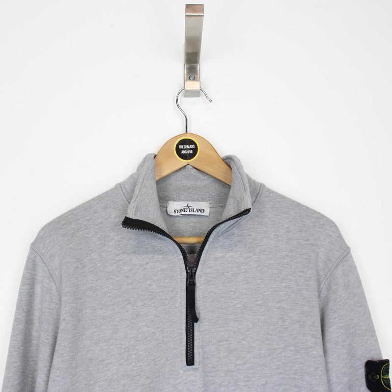 Stone Island SS 2022 Grey Cotton 1/4 Zip Sweatshirt Jumper