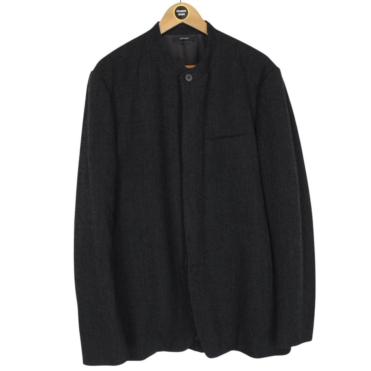 Vintage Issey Miyake Dark Grey Wool Blend Collarless Jacket