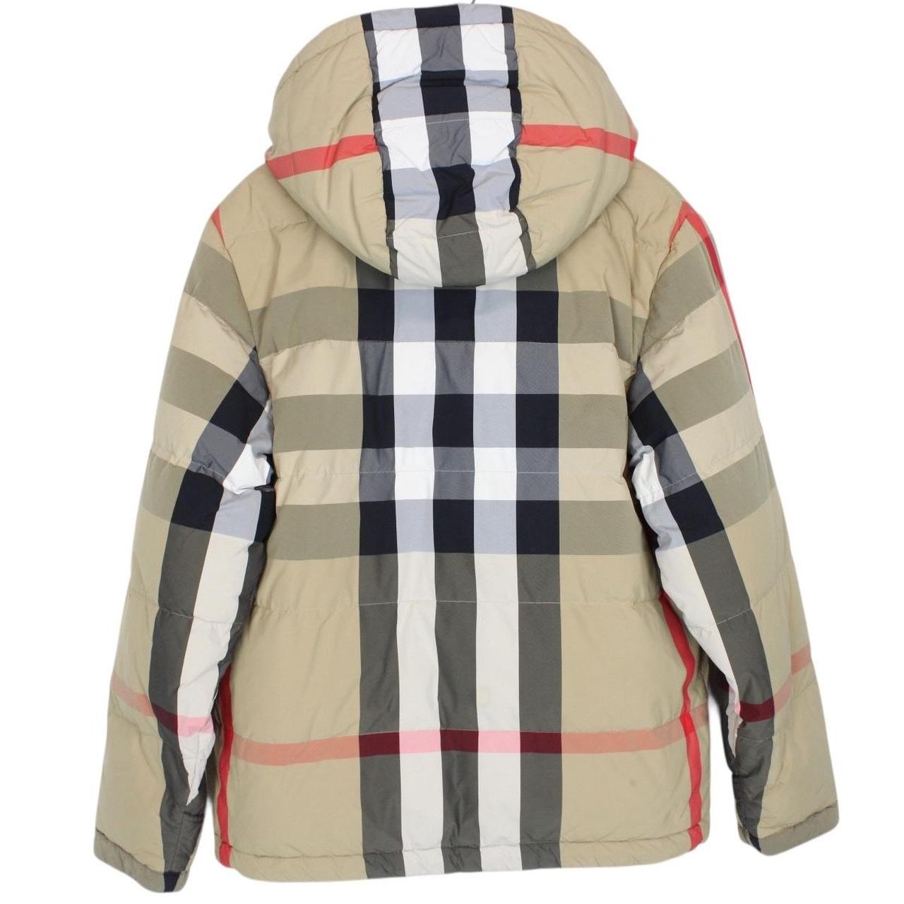 Burberry Tan Brown and Black Nova Check Reversible Hooded Down Jacket