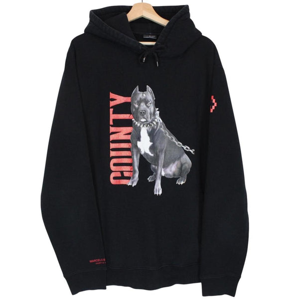 Marcelo Burlon black hoodie featuring pitbull dog print and cotton material.