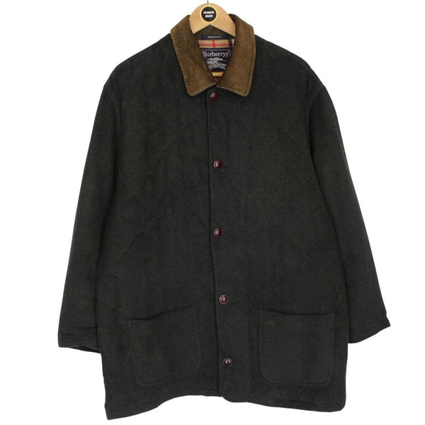 Vintage 90s Burberry Green Wool Blend Quilted Coat