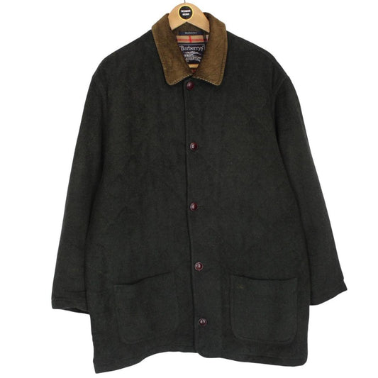 Vintage 90s Burberry Green Wool Blend Quilted Coat
