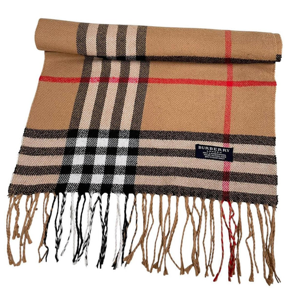 Vintage 90s Burberry Tan Brown Nova Check Lambswool Scarf