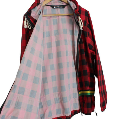 Palm Angels Red and Black Buffalo Check Full Zip Hooded Jacket