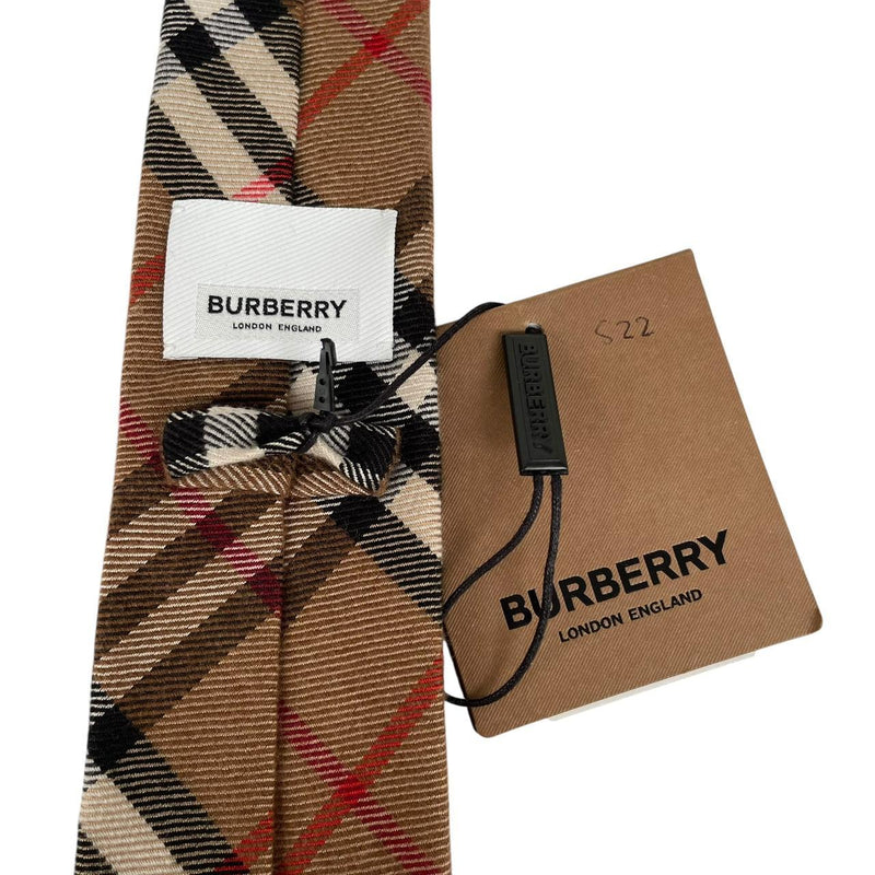 Burberry Tan Brown Nova Check Cashmere and Silk Tie