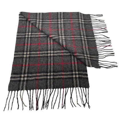 Vintage 90s Burberry Dark Grey Nova Check Lambswool Scarf