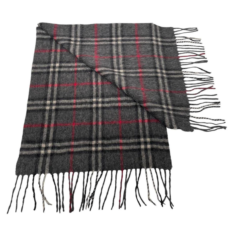 Vintage 90s Burberry Dark Grey Nova Check Lambswool Scarf