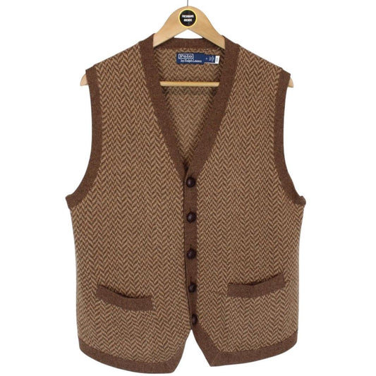 Polo Ralph Lauren Brown Camel Hair Herringbone Sweater Vest