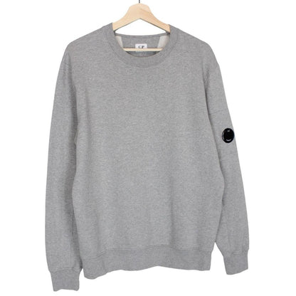 CP Company grey sweatshirt with lens detail and cotton material.