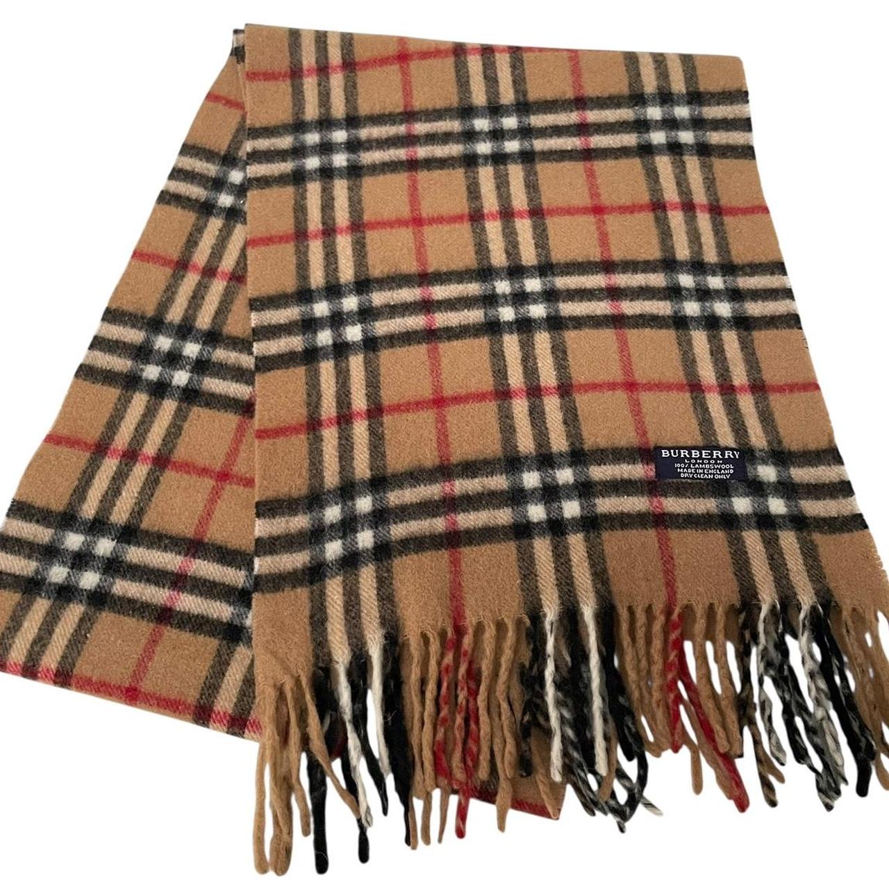 Vintage 90s Burberry Tan Brown Nova Check Lambswool Scarf