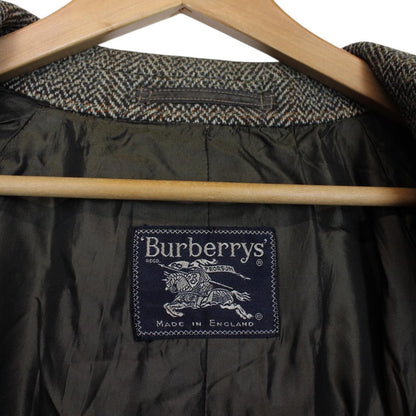 Vintage 90s Burberry Khaki Green Tweed Wool Overcoat