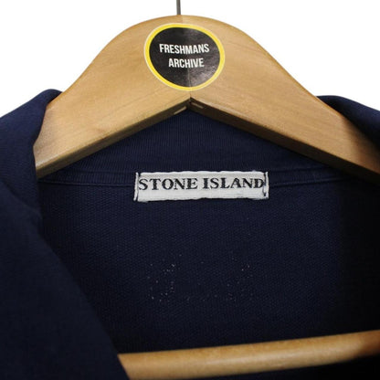 Vintage 90s Stone Island Navy Blue Green Edge Badge Cotton Overshirt