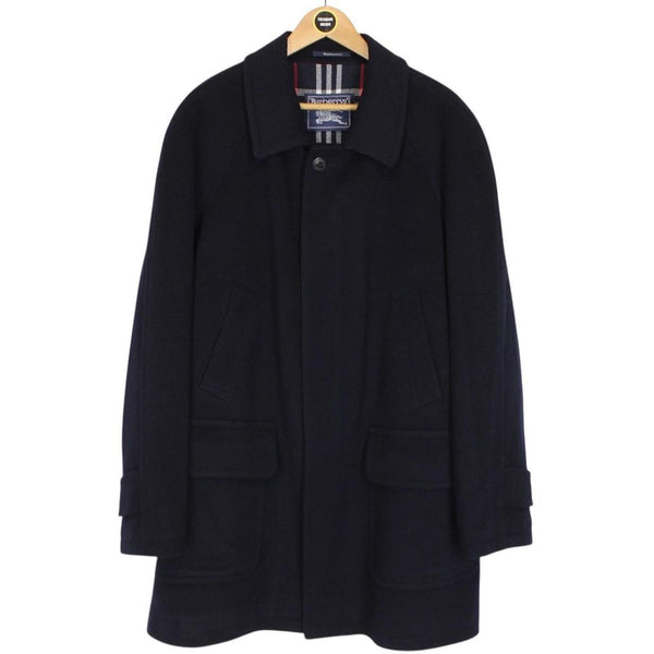 Vintage 90s Burberry Navy Blue Merino Wool Blend Coat