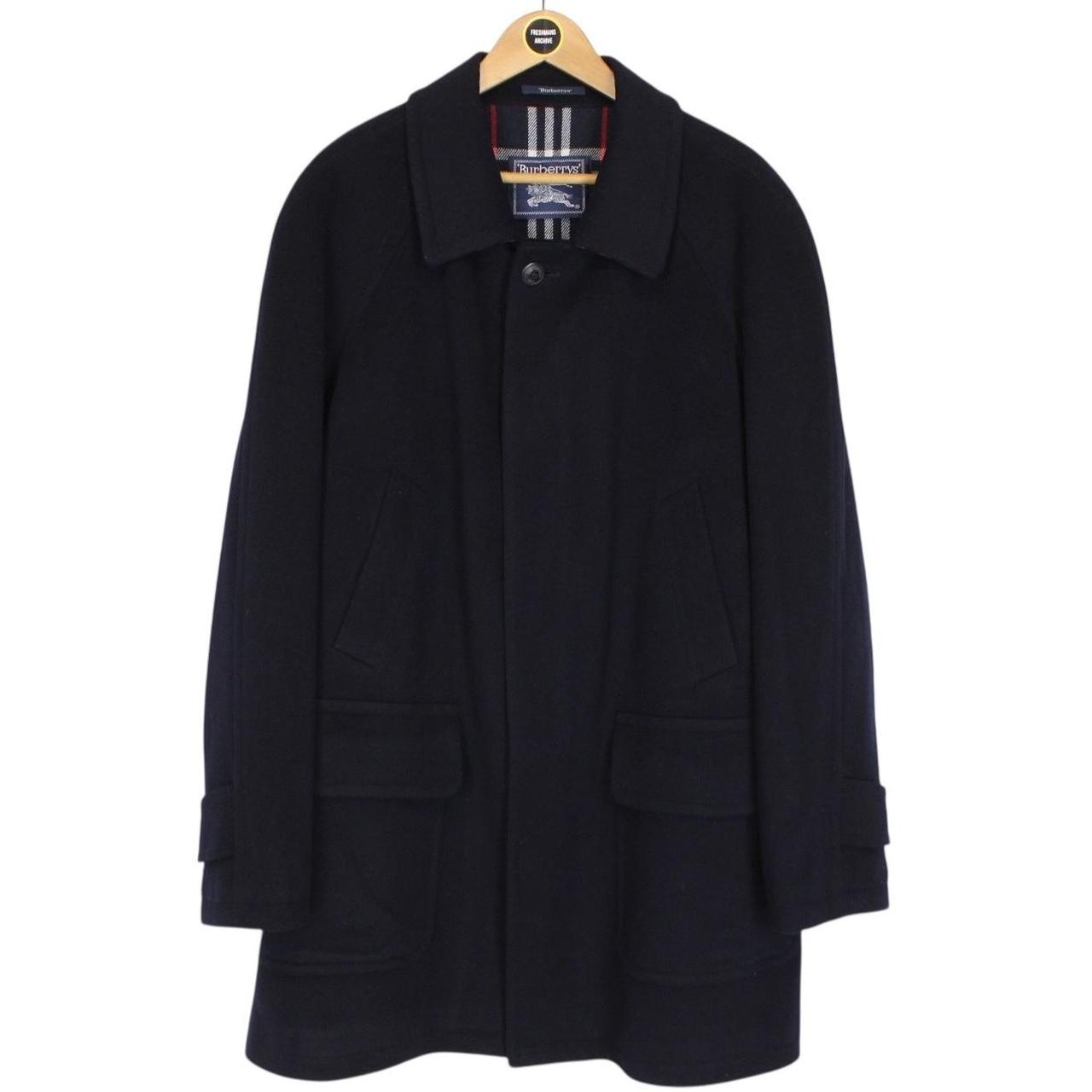 Vintage 90s Burberry Navy Blue Merino Wool Blend Coat