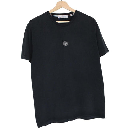 Stone Island black short sleeve cotton t-shirt with logo patch on sleeve.