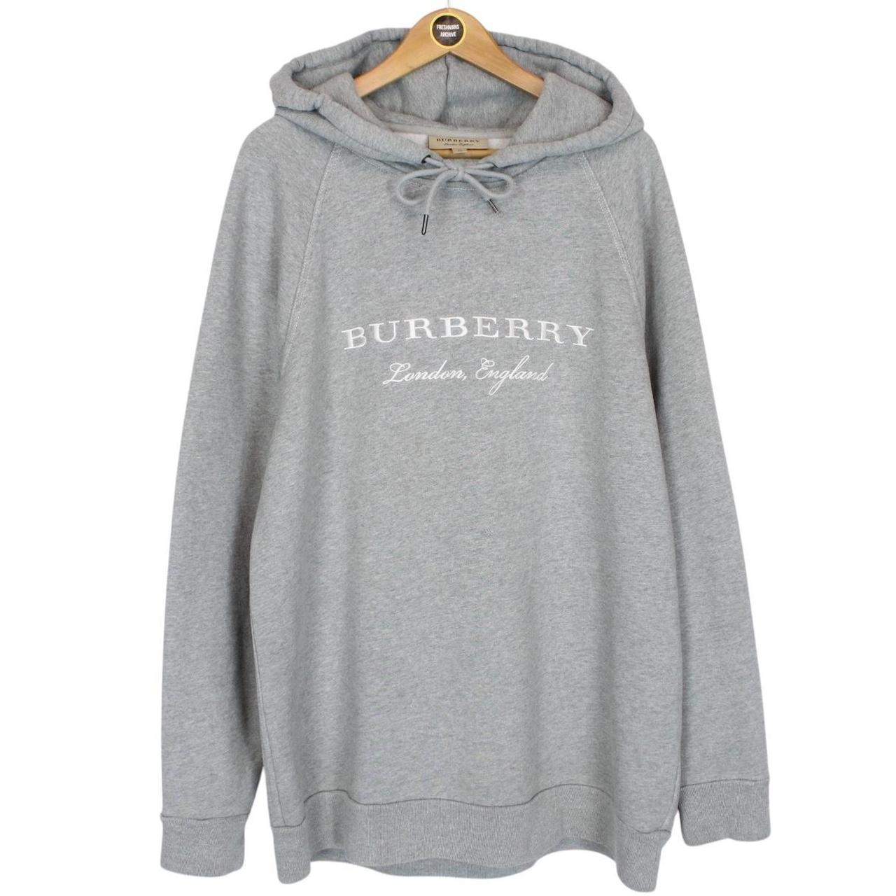 Burberry Grey and White Embroidered Logo Spellout Hoodie Jumper