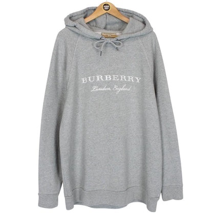 Burberry Grey and White Embroidered Logo Spellout Hoodie Jumper