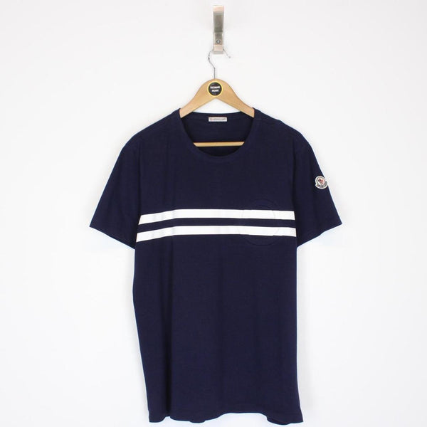 Moncler Navy Blue and White Logo Short Sleeve Cotton T-Shirt