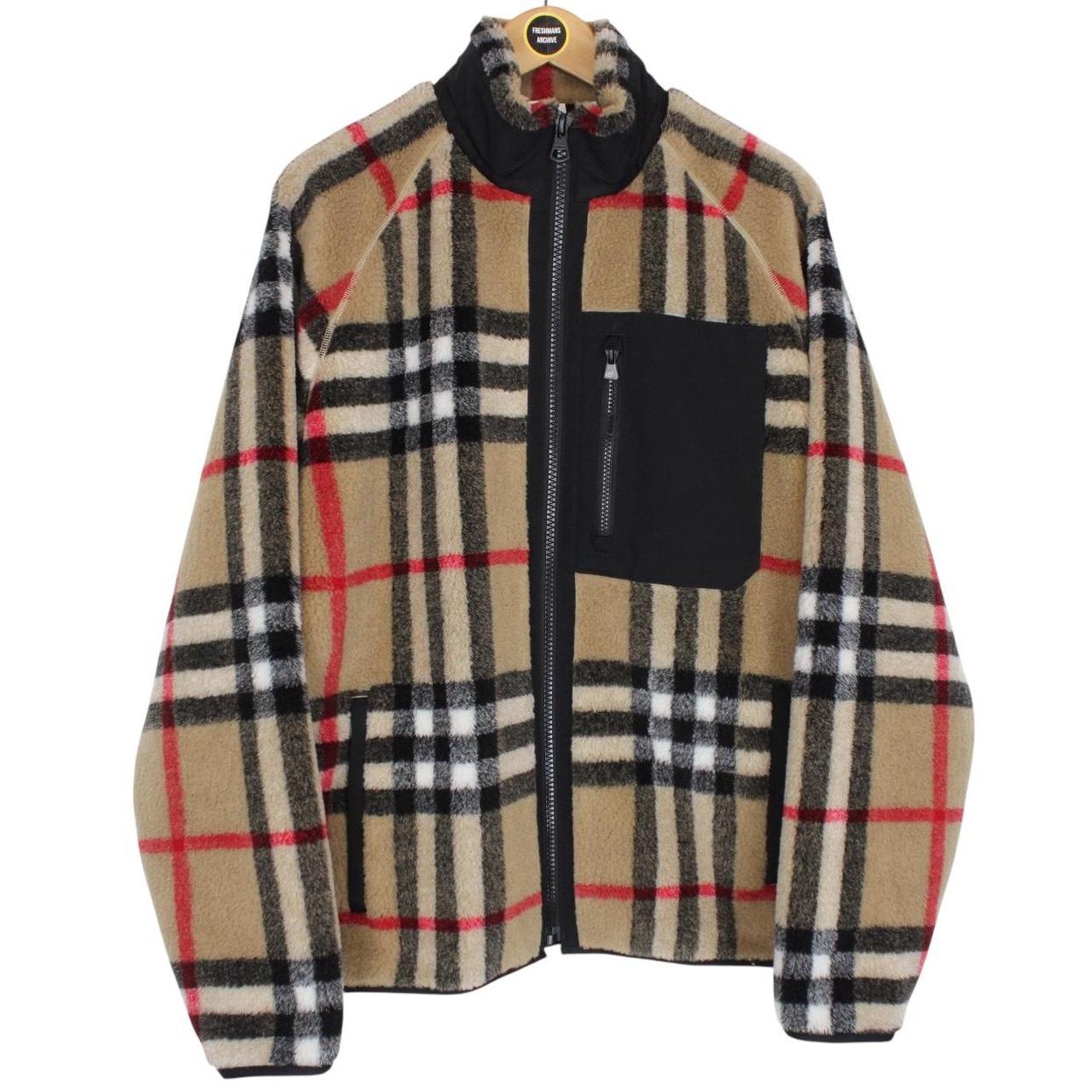 Burberry Tan Brown Nova Check Norton Wool Mix Fleece Jacket