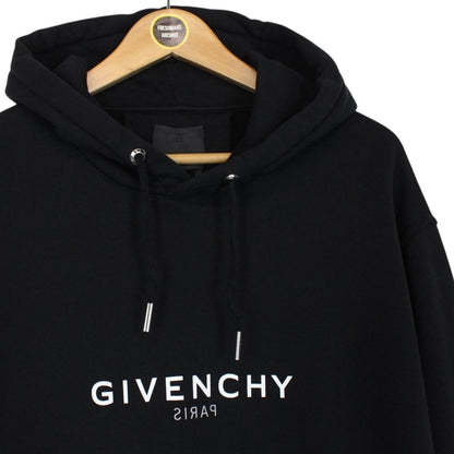 Givenchy Paris Black Reverse Logo Print Fleece Cotton Hoodie Jumper