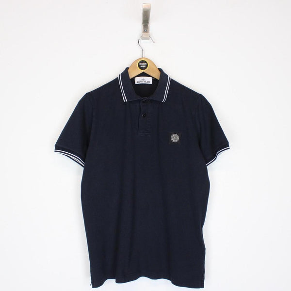 Stone Island Navy Blue Short Sleeve Compass Cotton Polo Shirt