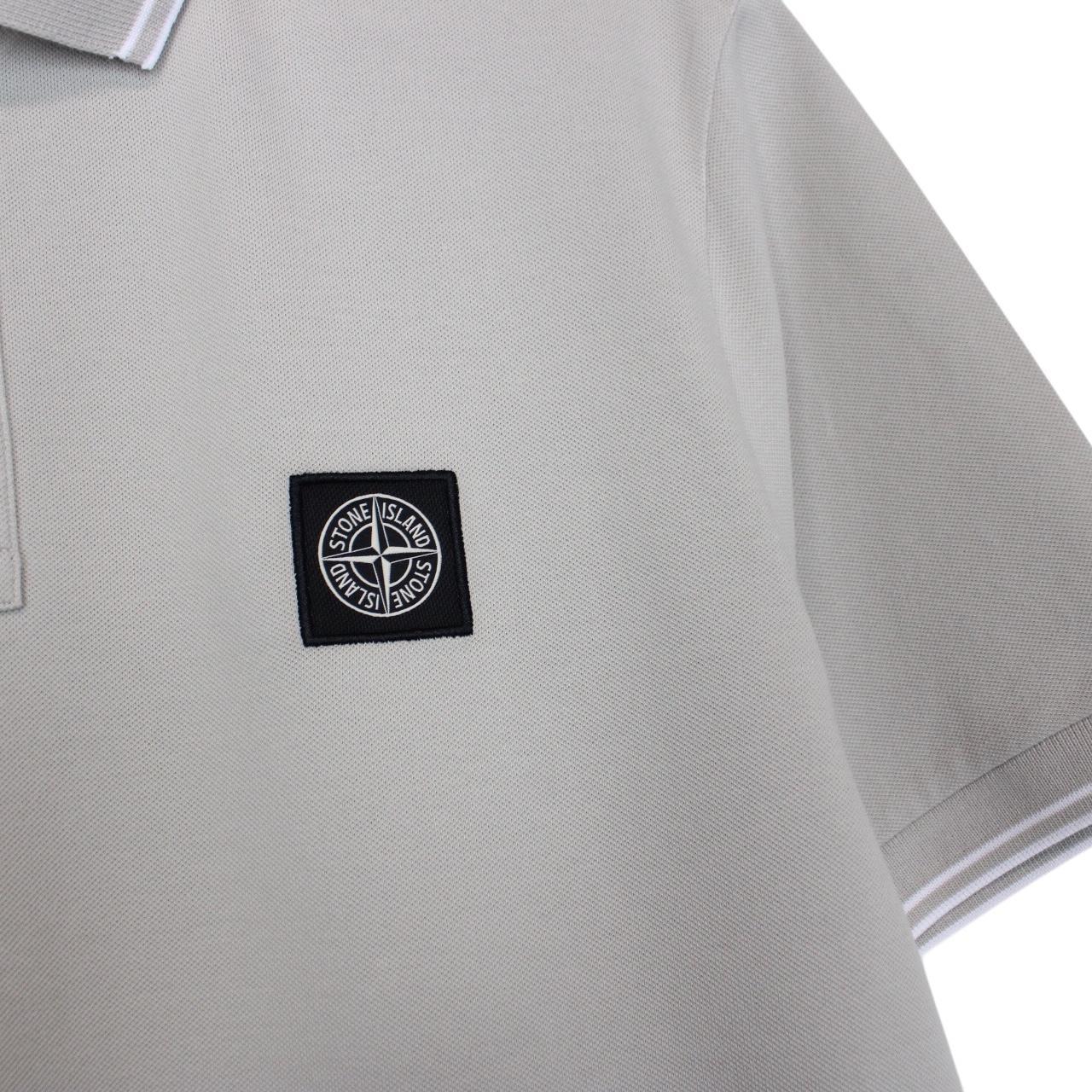 Stone Island Pearl Grey Short Sleeve Slim Fit Organic Cotton Polo Shirt