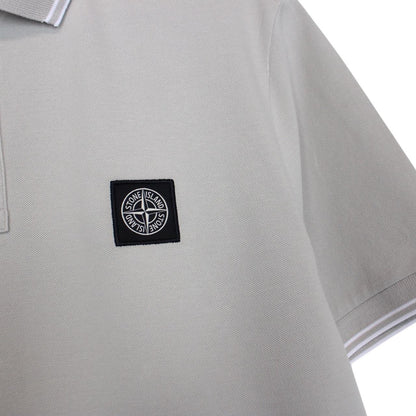Stone Island Pearl Grey Short Sleeve Slim Fit Organic Cotton Polo Shirt