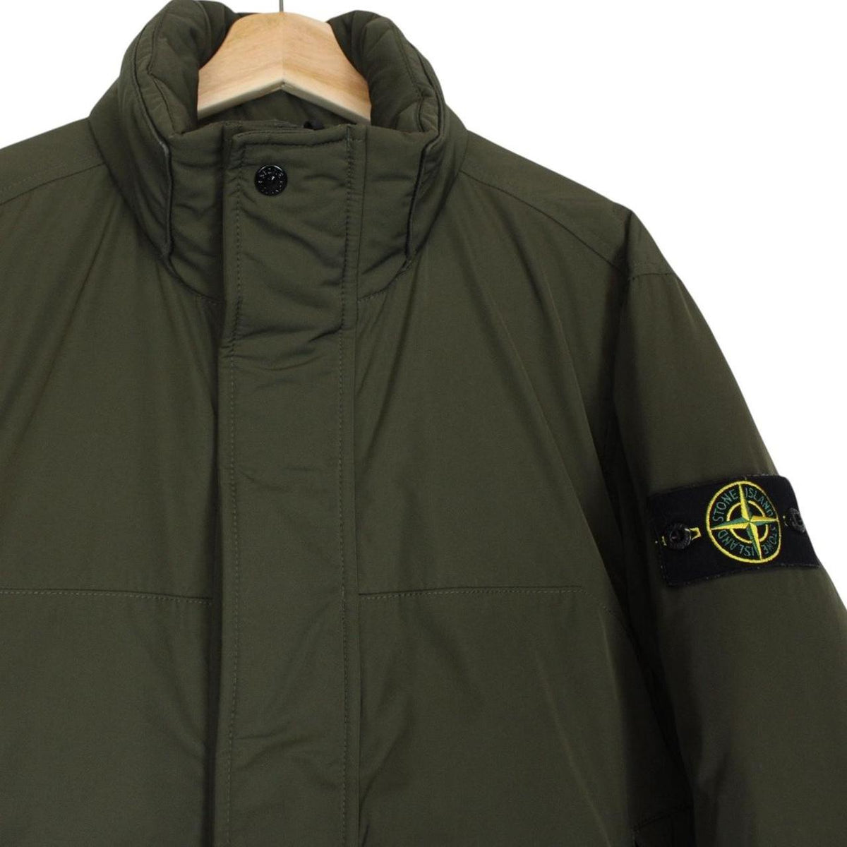 Stone Island green full zip jacket with micro twill fabric and logo badge.
